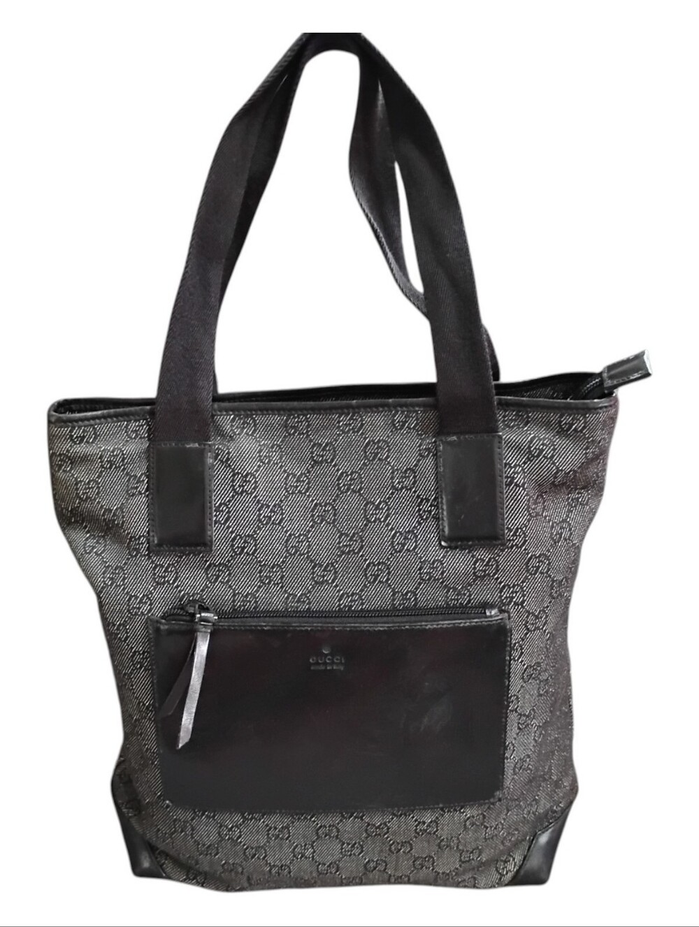 GUCCI Vintage GG Black/Gray Denim Tote Bag.